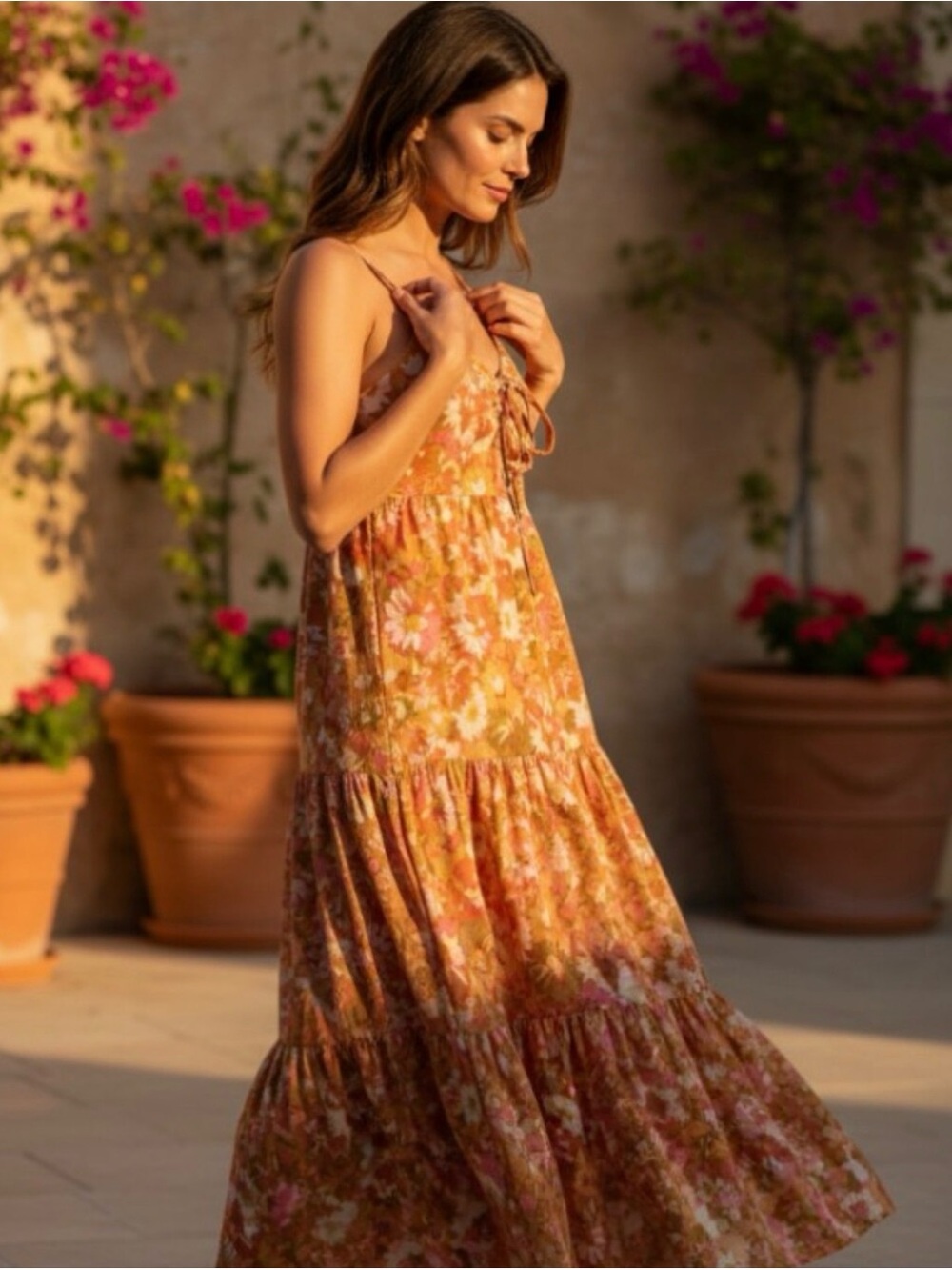 House of Harlow 1960 Rust Floral Tiered Maxi Dress